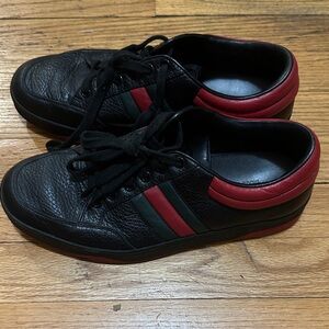 Gucci Black and Red Leather Sneakers